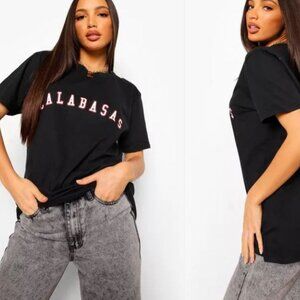 NEW Boohoo Tall Calabasas T Shirt Womens Small S 6 Black Top California Tee B01
